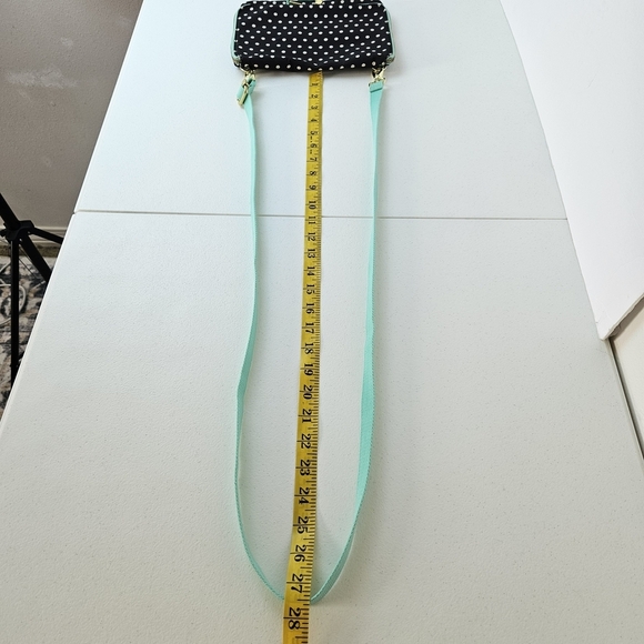 Fossil Keyper Mini Flap Crossbody Organizer Purse Polka Dot Bag - Black and Mint - Picture 12 of 13